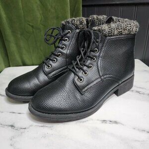 MUK LUKS Hiker Alps Black Ankle Boots Women’s Size 9 Knit Trim